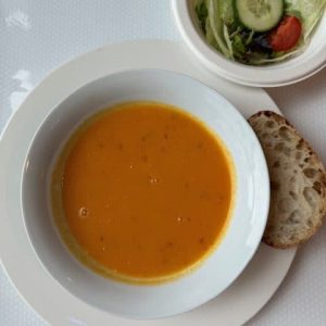Carrot & Lentil Soup with bread and Salad
